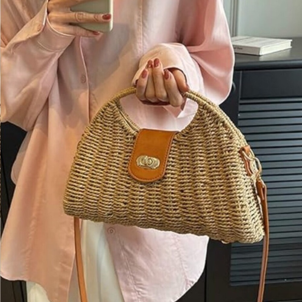 Straw Hand-woven Top-handle Crossbody Tote Bag - Picture 4 of 8